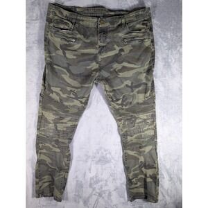 Womens Green Camo Moto Ribbed Knee Biker Skinny Stretch Denim Jeans Pant Size 40